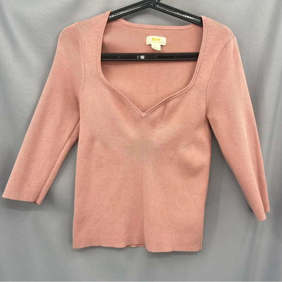 Maeve by Anthropologie Ribbed Sweetheart Sweater 3/4 Sleeve Pink Size Small - Picture 6 of 10